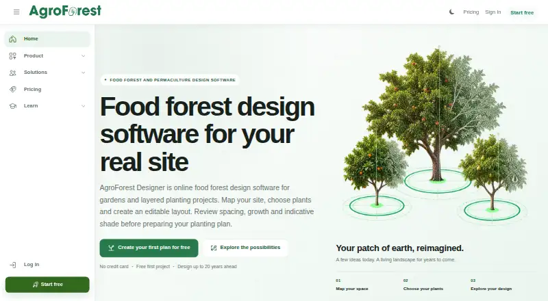 The AgroForest Designer homepage