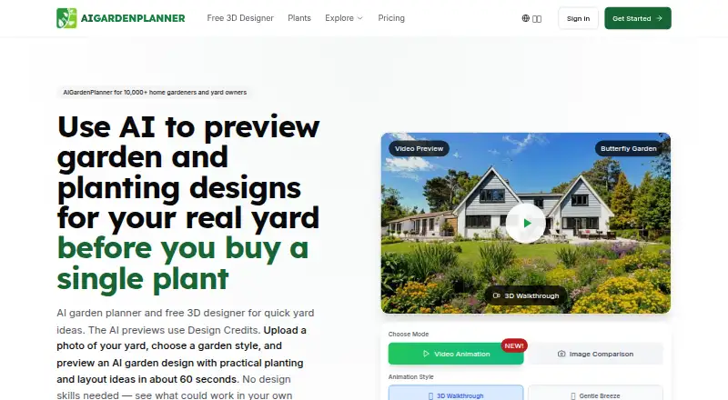 The AIGardenPlanner homepage