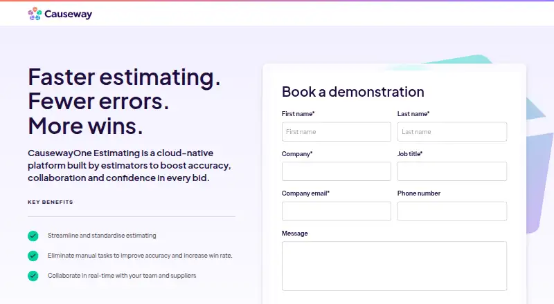 The CausewayOne Estimating homepage