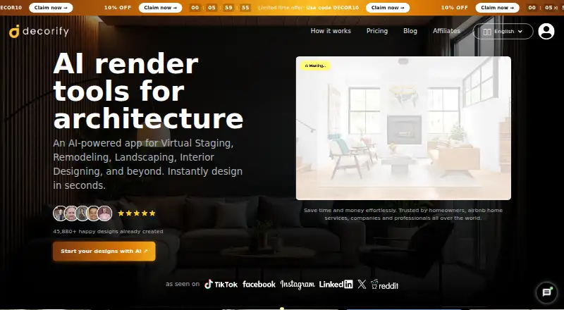 The Decorify homepage
