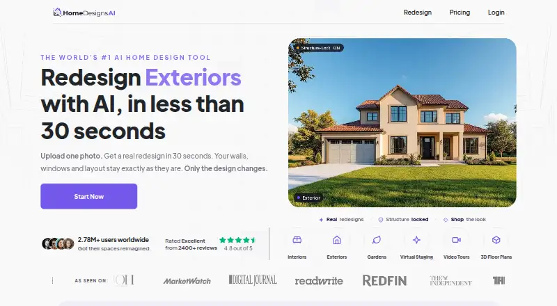 The HomeDesignsAI homepage