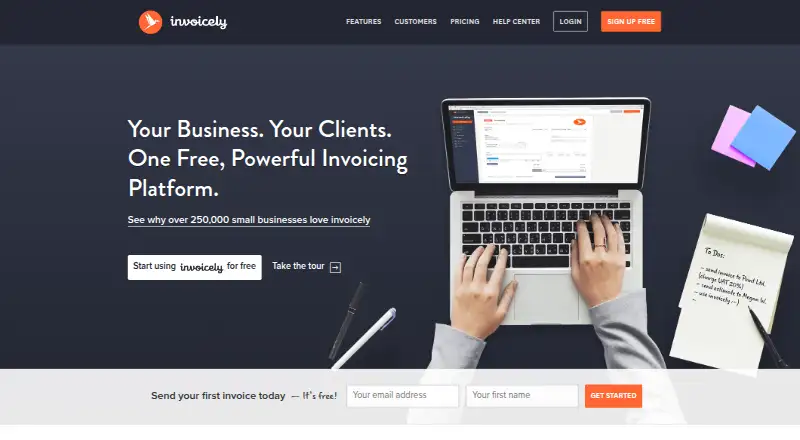 The Invoicely homepage