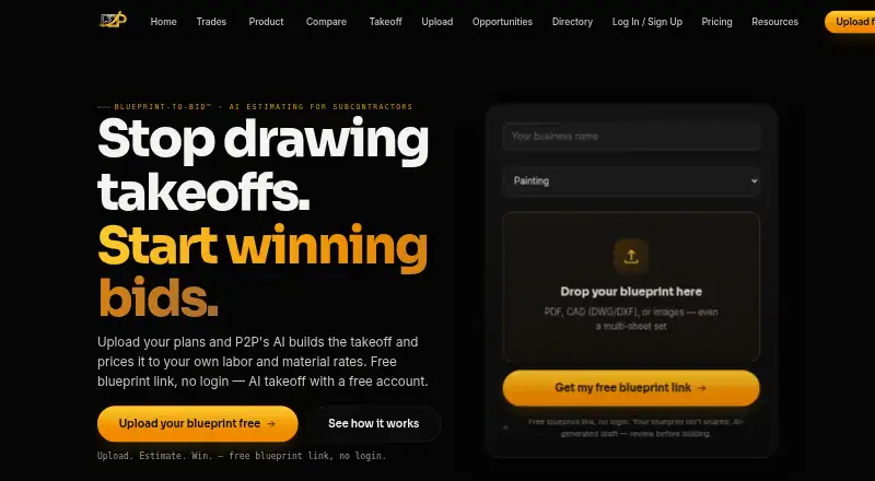 The P2P Estimating homepage
