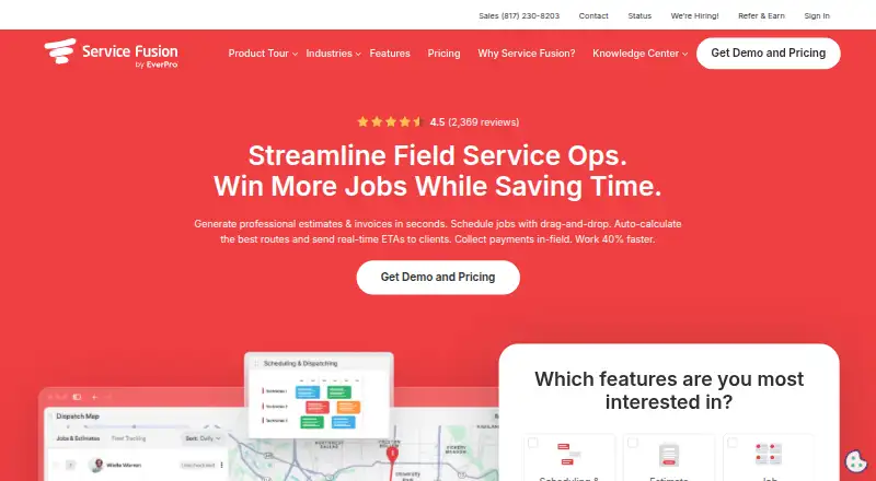 The Service Fusion homepage