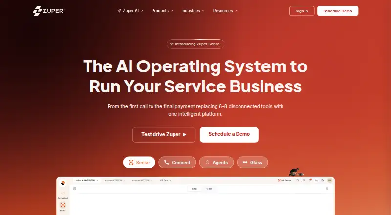 The Zuper homepage